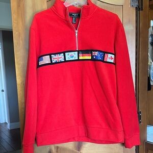 Forever 21 Red Zip-Up Sweater with Flag Design